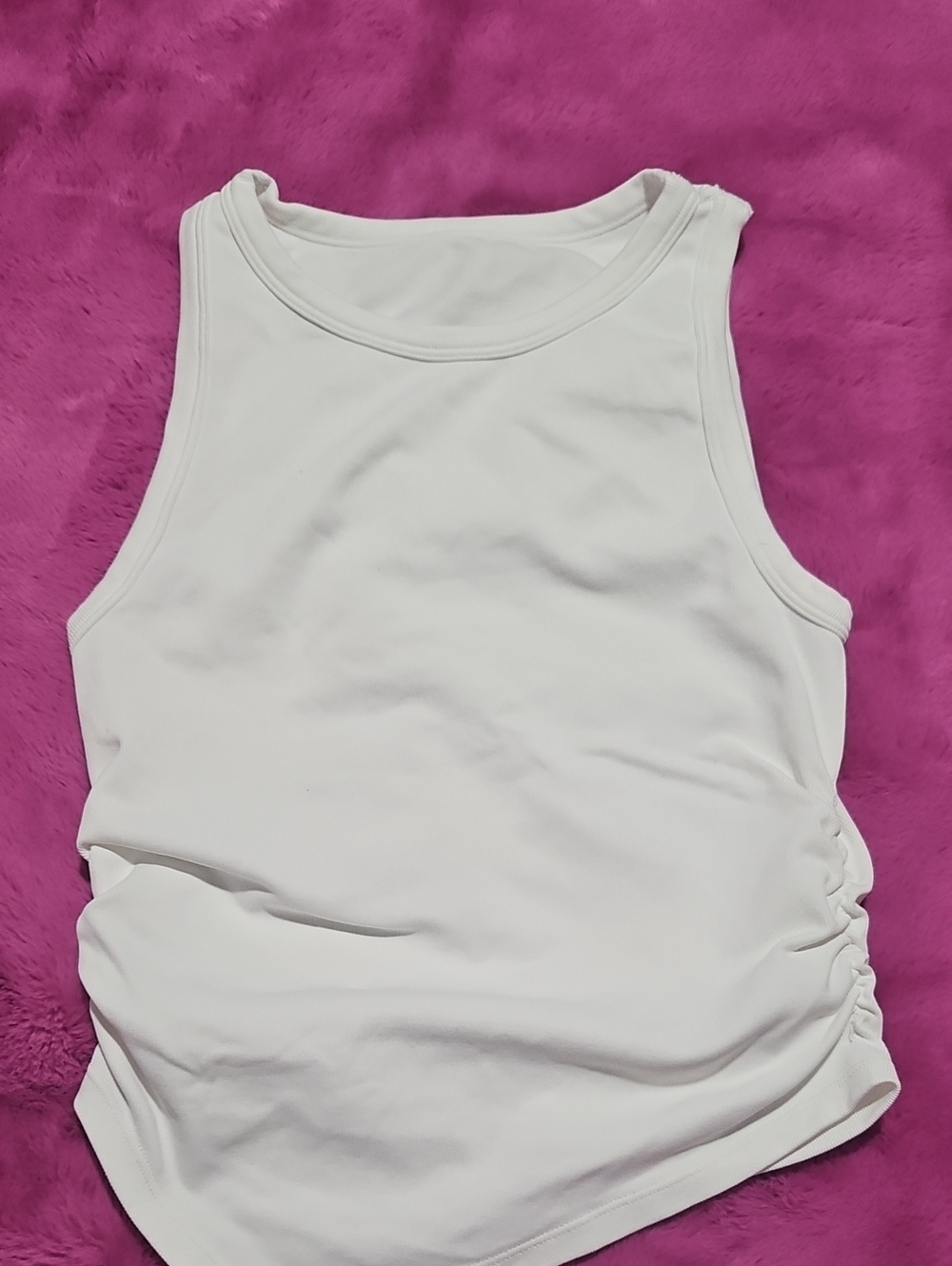 Women's White Tank Top with Side Ruching